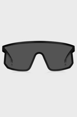 Black mask-style sunglasses with branded temples, Black