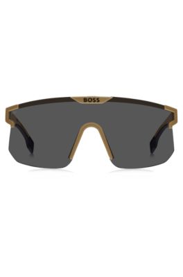 Camel mask-style sunglasses with branded temples and bridge, Light Brown