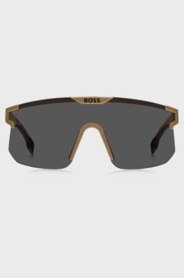 Camel mask-style sunglasses with branded temples and bridge, Light Brown