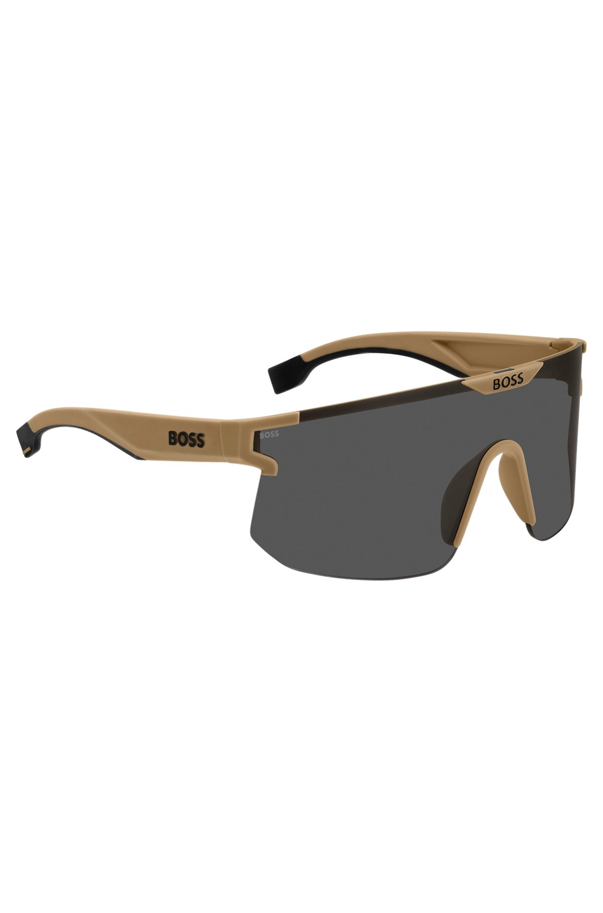Camel mask-style sunglasses with branded temples and bridge, Light Brown