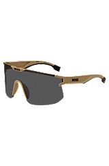 Camel mask-style sunglasses with branded temples and bridge, Light Brown