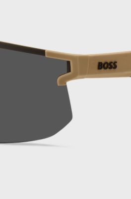 Camel mask-style sunglasses with branded temples and bridge, Light Brown