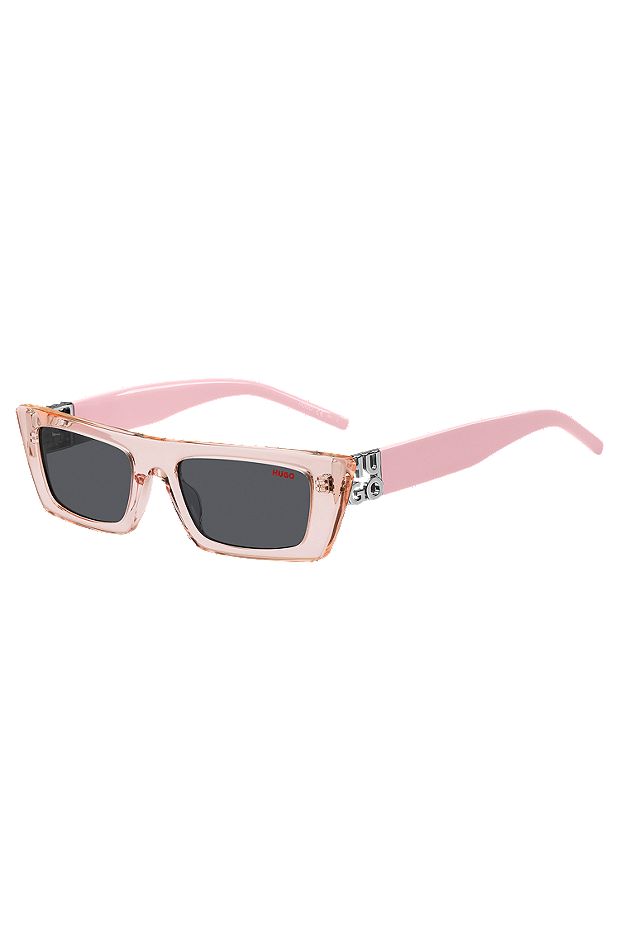 Sonnenbrille aus rosafarbenem Acetat mit 3D-Monogramm, Hellrosa