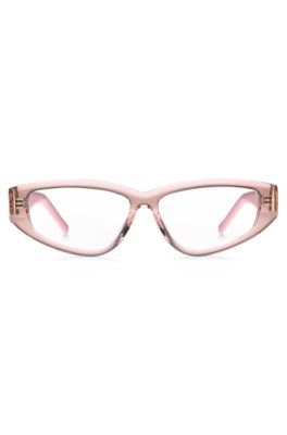 Monture optique en acétate rose avec monogramme en relief