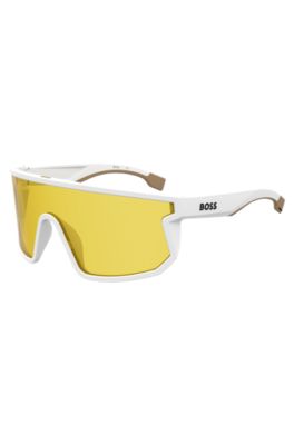 Indirecto Leyenda Indomable BOSS - Gafas de sol de estilo máscara en color blanco con lentes amarillas