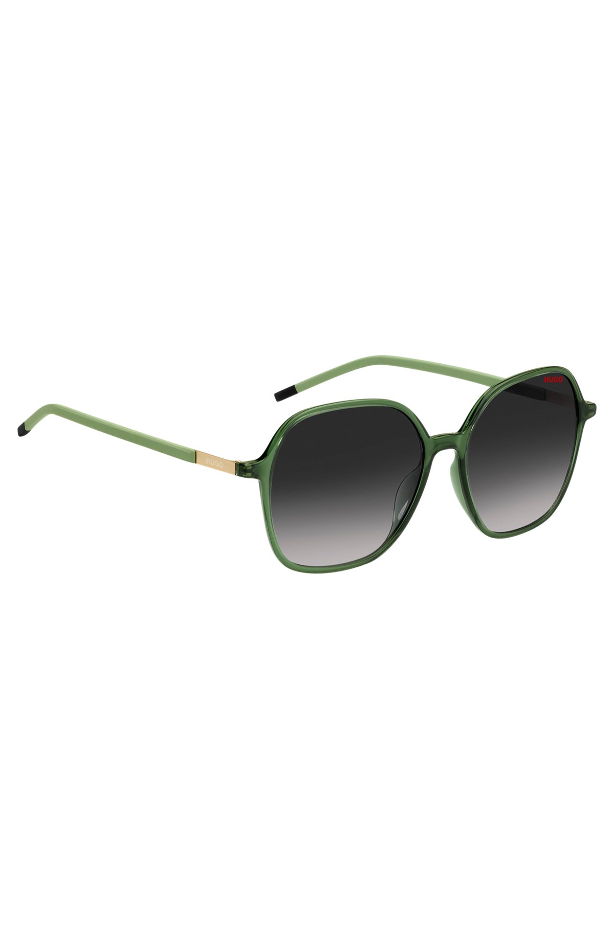 Green sunglasses with stainless-steel temples, Dark Green