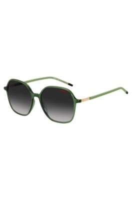 Green sunglasses with stainless-steel temples, Dark Green