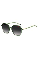Grüne Sonnenbrille mit Bügeln aus Edelstahl, Dunkelgrün