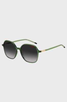 Green sunglasses with stainless-steel temples, Dark Green