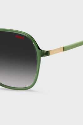 Green sunglasses with stainless-steel temples, Dark Green