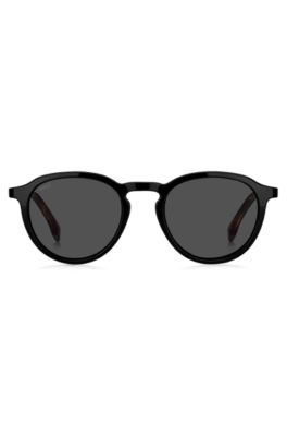 Black 360&deg;-hinge sunglasses with Havana temples, Patterned
