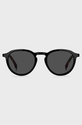 Black 360&deg;-hinge sunglasses with Havana temples, Patterned