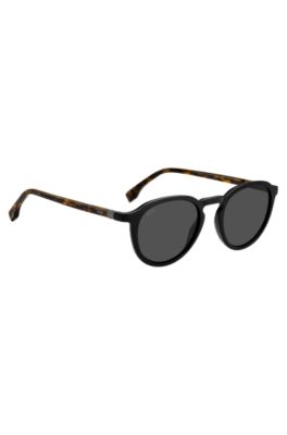 Black 360&deg;-hinge sunglasses with Havana temples, Patterned