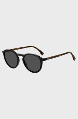 Black 360&deg;-hinge sunglasses with Havana temples, Patterned
