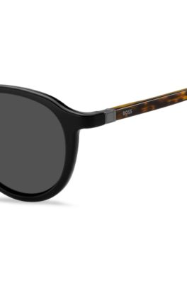 Black 360&deg;-hinge sunglasses with Havana temples, Patterned