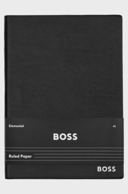 A5 notebook in black faux leather, Black
