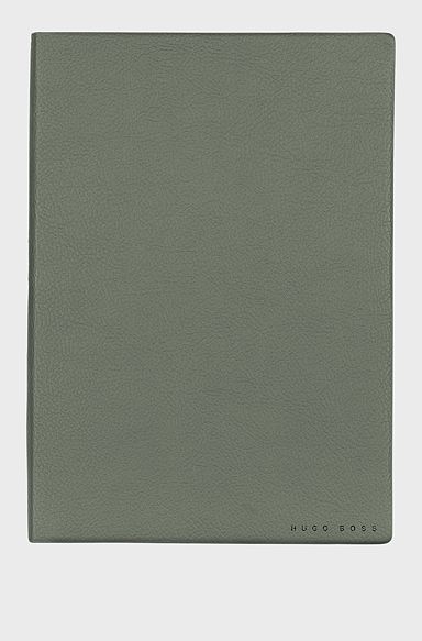 Khaki A5 notebook in grained faux leather, Khaki