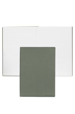 Carnet A5 kaki en similicuir grain&eacute;, Kaki