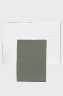 Khaki A5 notebook in grained faux leather, Khaki