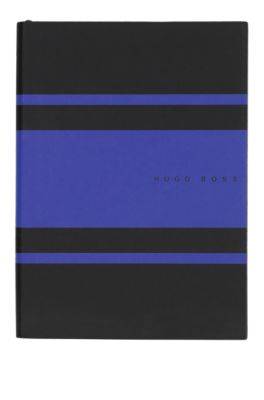 Blue-striped A5 notebook in faux leather, Patterned