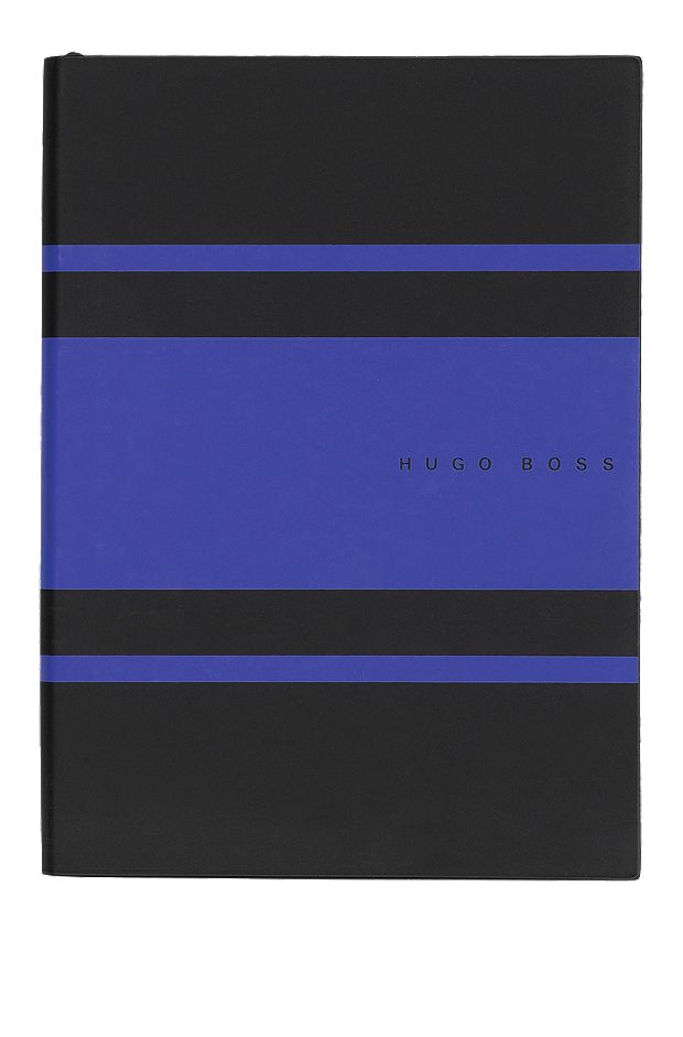 Blue-striped A5 notebook in faux leather, Patterned