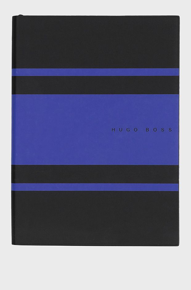 Blue-striped A5 notebook in faux leather, Patterned