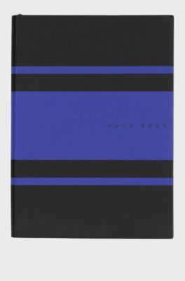 Blue-striped A5 notebook in faux leather, Patterned