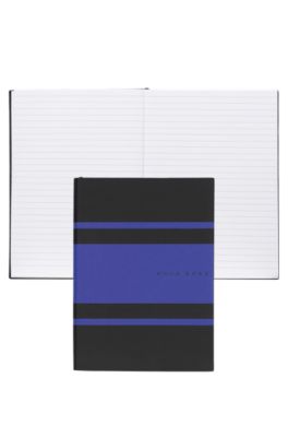 Blue-striped A5 notebook in faux leather, Patterned