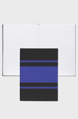 Blue-striped A5 notebook in faux leather, Patterned