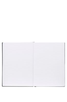 A5 notebook in faux leather with red stripes, Black / Red