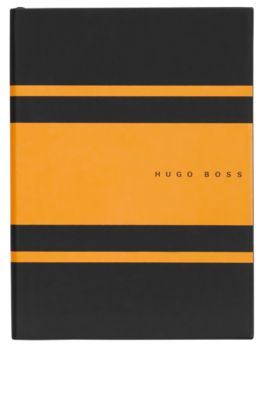 Carnet&nbsp;A5 en similicuir &agrave; rayures jaunes, Noir / Jaune