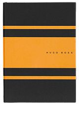A5 notebook in faux leather with yellow stripes, Black / Yellow