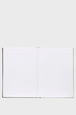 A5 notebook in faux leather with yellow stripes, Black / Yellow