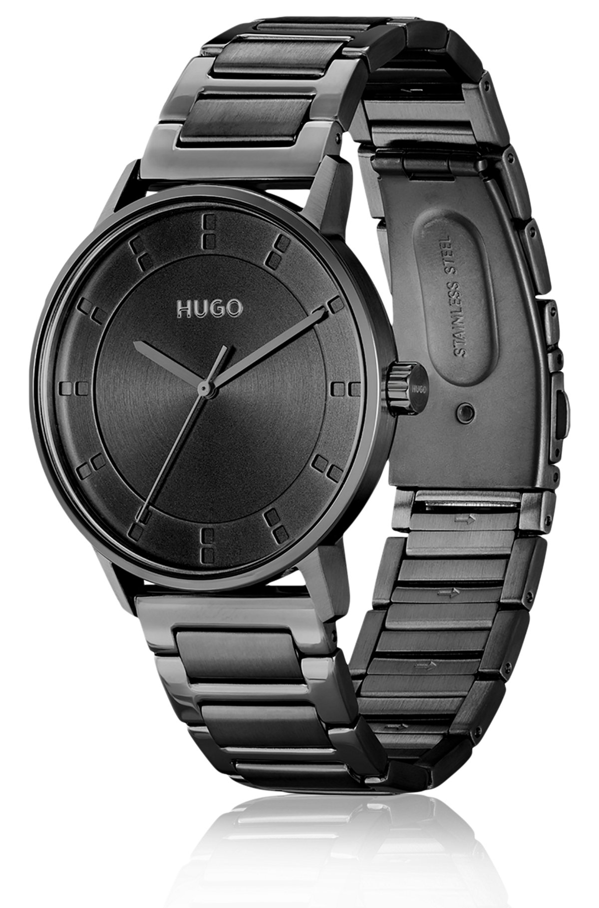 Black-plated watch with tonal dial, Black