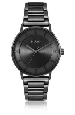 HUGO Black plated watch with tonal dial