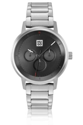 Link-bracelet watch with black dial, Silver