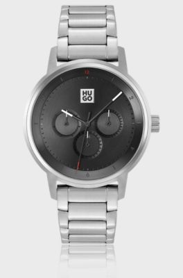 Link-bracelet watch with black dial, Silver