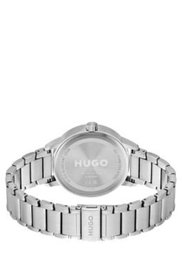 Link-bracelet watch with black dial, Silver