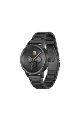 Montre en acier plaqu&eacute; noir avec cadran &agrave; logo superpos&eacute;, Noir