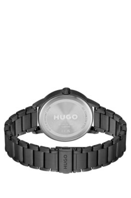 Montre en acier plaqu&eacute; noir avec cadran &agrave; logo superpos&eacute;, Noir