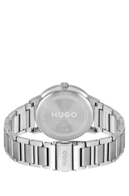 Link-bracelet watch with olive dial, Silver