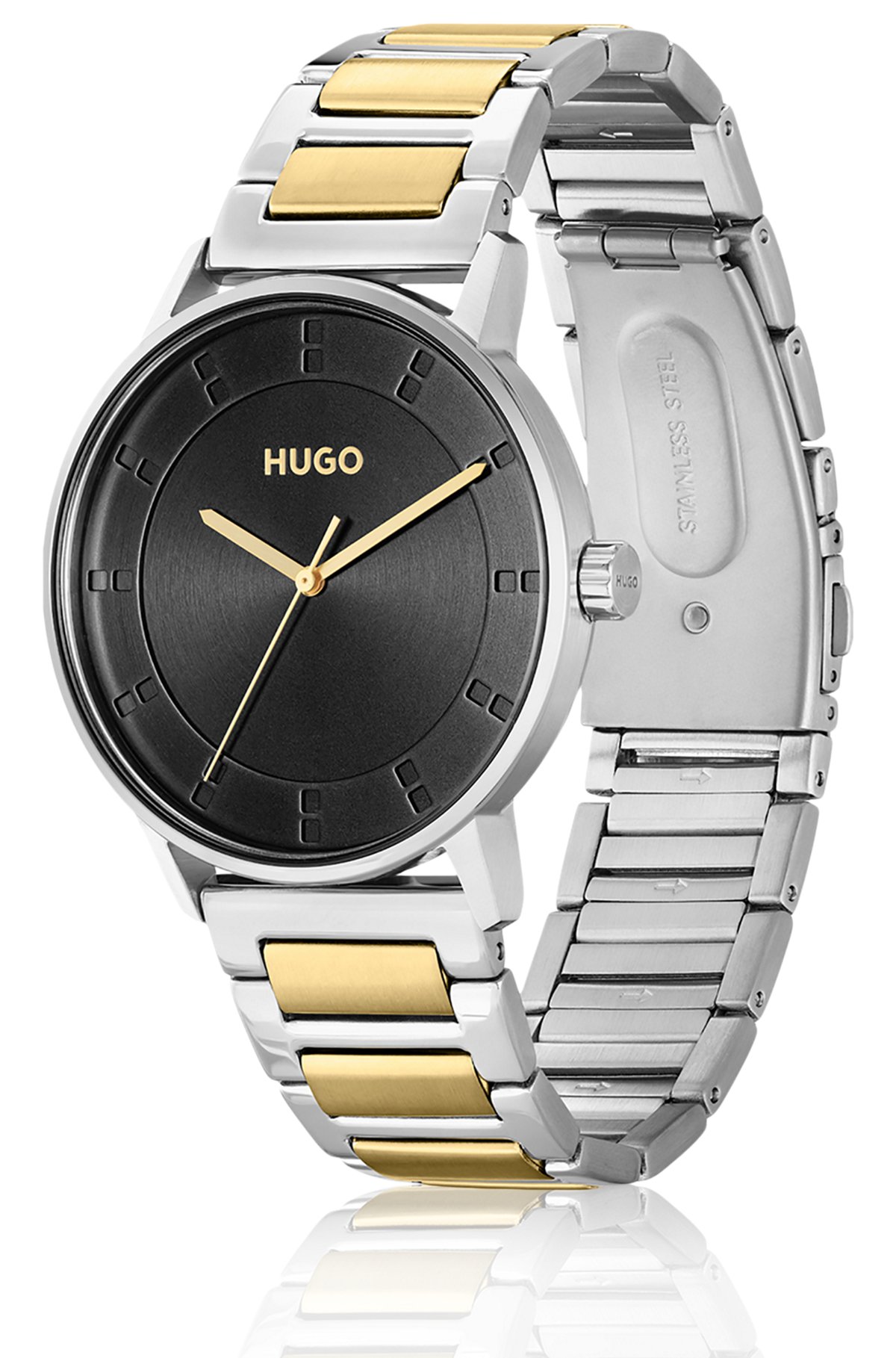 HUGO - ブラックダイヤル ウォッチ ツートンリンクブレスレット