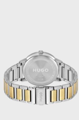 Black-dial watch with two-tone link bracelet, Gold