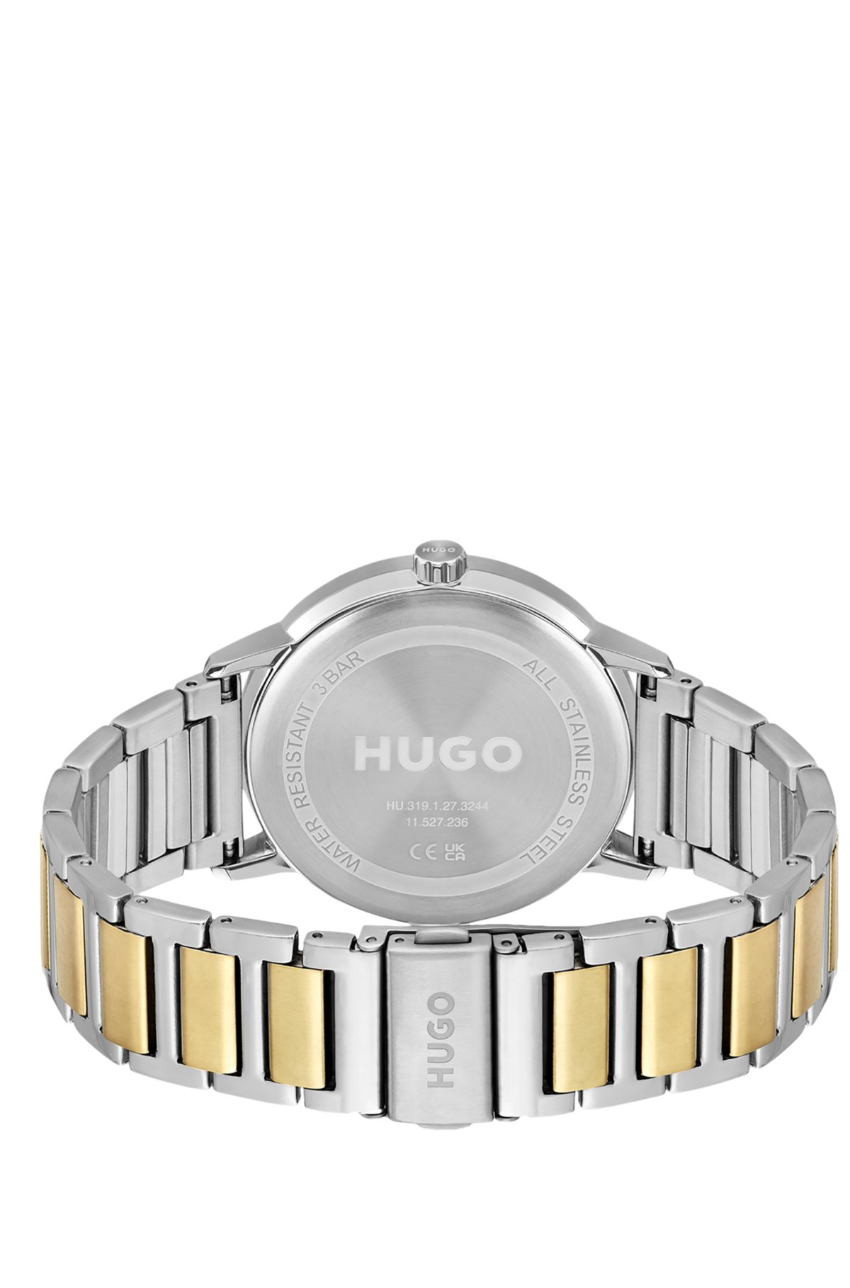 HUGO - Black-dial watch with two-tone link bracelet