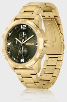 Gold-tone watch with olive dial, Gold