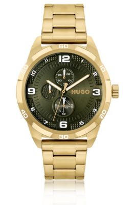 Gold-tone watch with olive dial, Gold
