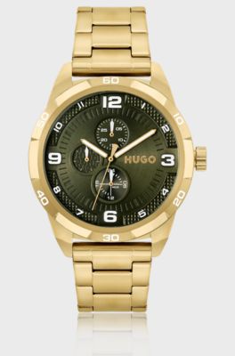 Gold-tone watch with olive dial, Gold