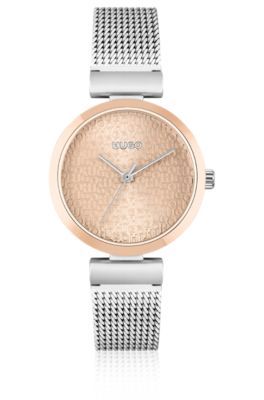 Mesh-bracelet watch with stacked-logo dial, Silver