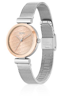 Mesh-bracelet watch with stacked-logo dial, Silver