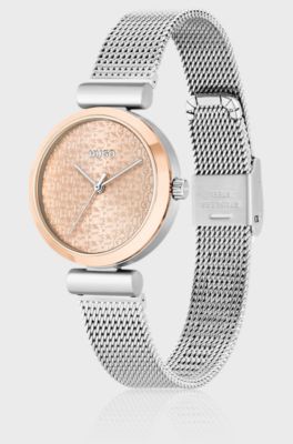 Klocka med kedjel&auml;nk och urtavla med applicerad logga, Silver